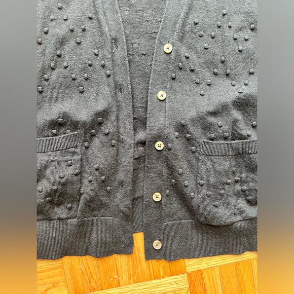 Black Button-Up Cardigan with Textured Dots - Picture 4 of 4
